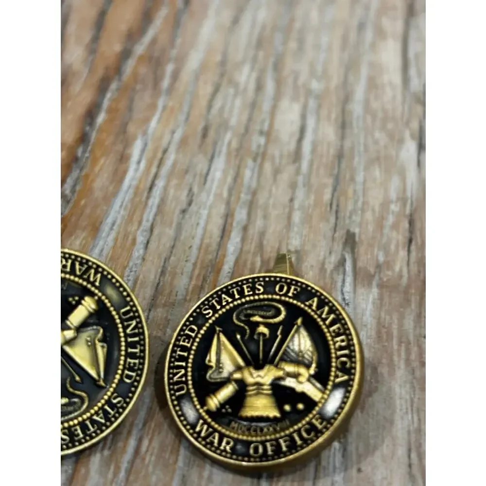 Vintage United States War Office Seal Cufflinks Gold Tone Black Military Style